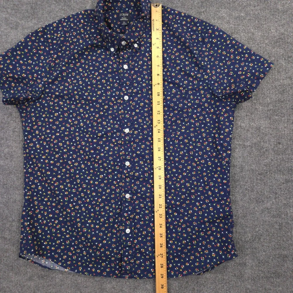 J Crew Flex Washed Shirt Mens XL Navy Floral AOP Stretch Short Sleeve Preppy